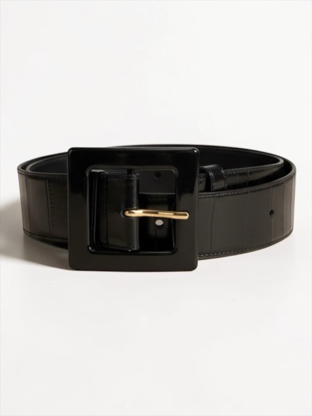 YSL Wide Leather Waist Belt Black Square Buckle Yves Saint Laurent Statement - Picture 1 of 5